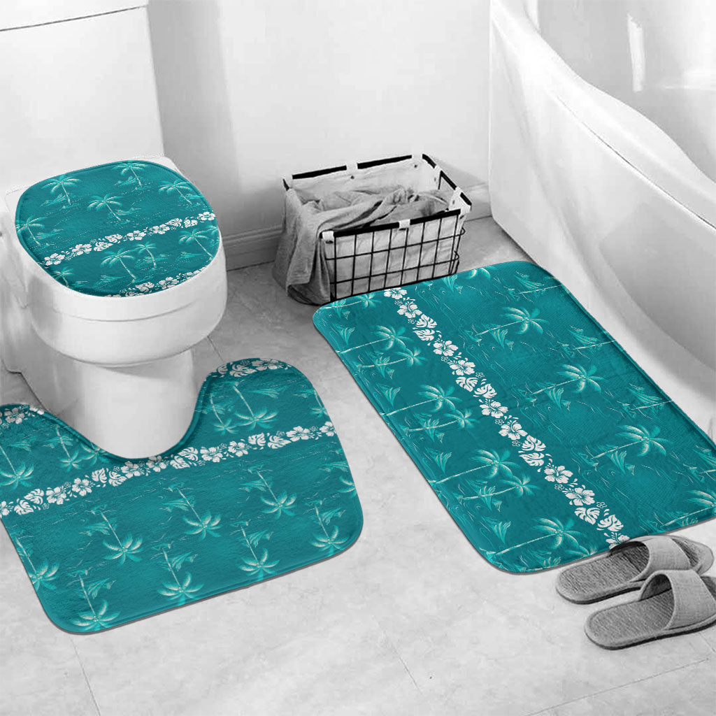 Cyan Hawaii Palm Tree Hibiscus Bathroom Set Fantasy Summer Vibe