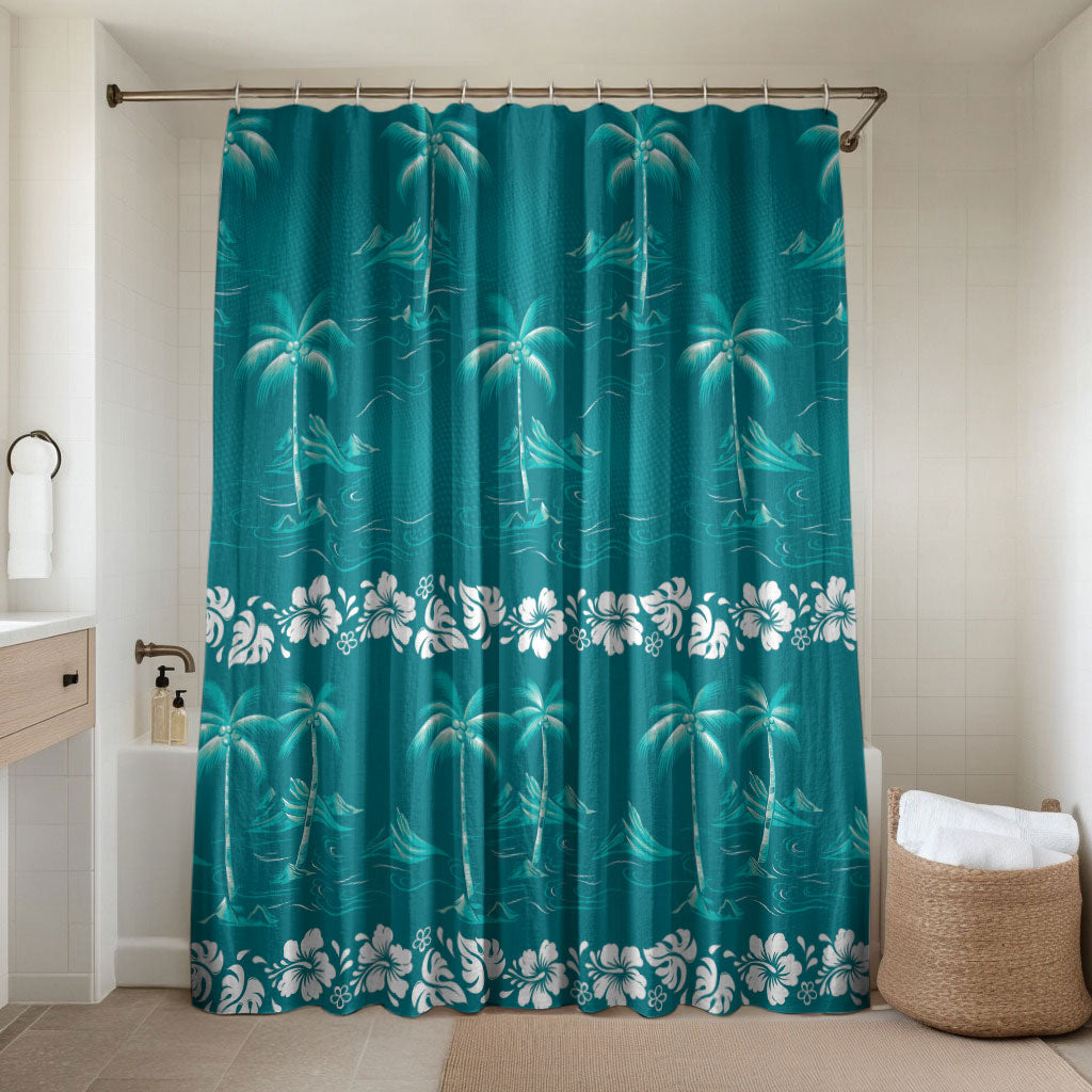 Cyan Hawaii Palm Tree Hibiscus Bathroom Set Fantasy Summer Vibe
