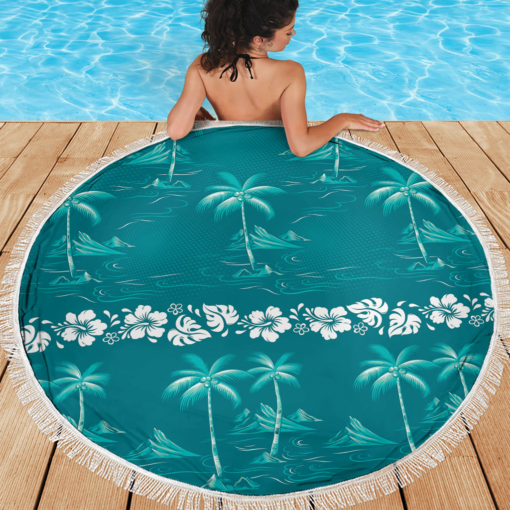 Cyan Hawaii Palm Tree Hibiscus Beach Blanket Fantasy Summer Vibe LT01 - Polynesian Pride