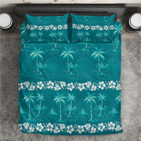 Cyan Hawaii Palm Tree Hibiscus Bedding Set Fantasy Summer Vibe LT01 Cyan - Polynesian Pride