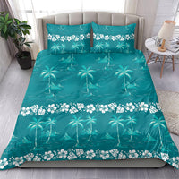 Cyan Hawaii Palm Tree Hibiscus Bedding Set Fantasy Summer Vibe LT01 - Polynesian Pride