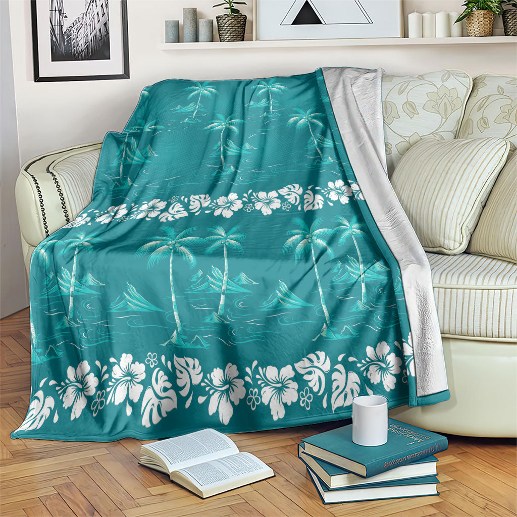 Cyan Hawaii Palm Tree Hibiscus Blanket Fantasy Summer Vibe LT01 Cyan - Polynesian Pride