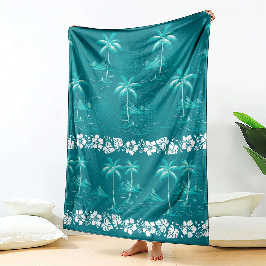 Cyan Hawaii Palm Tree Hibiscus Blanket Fantasy Summer Vibe LT01 - Polynesian Pride