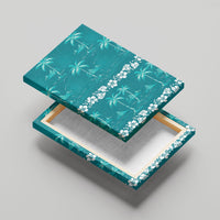 Cyan Hawaii Palm Tree Hibiscus Canvas Wall Art Fantasy Summer Vibe