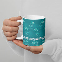 Cyan Hawaii Palm Tree Hibiscus Ceramic Mug Fantasy Summer Vibe