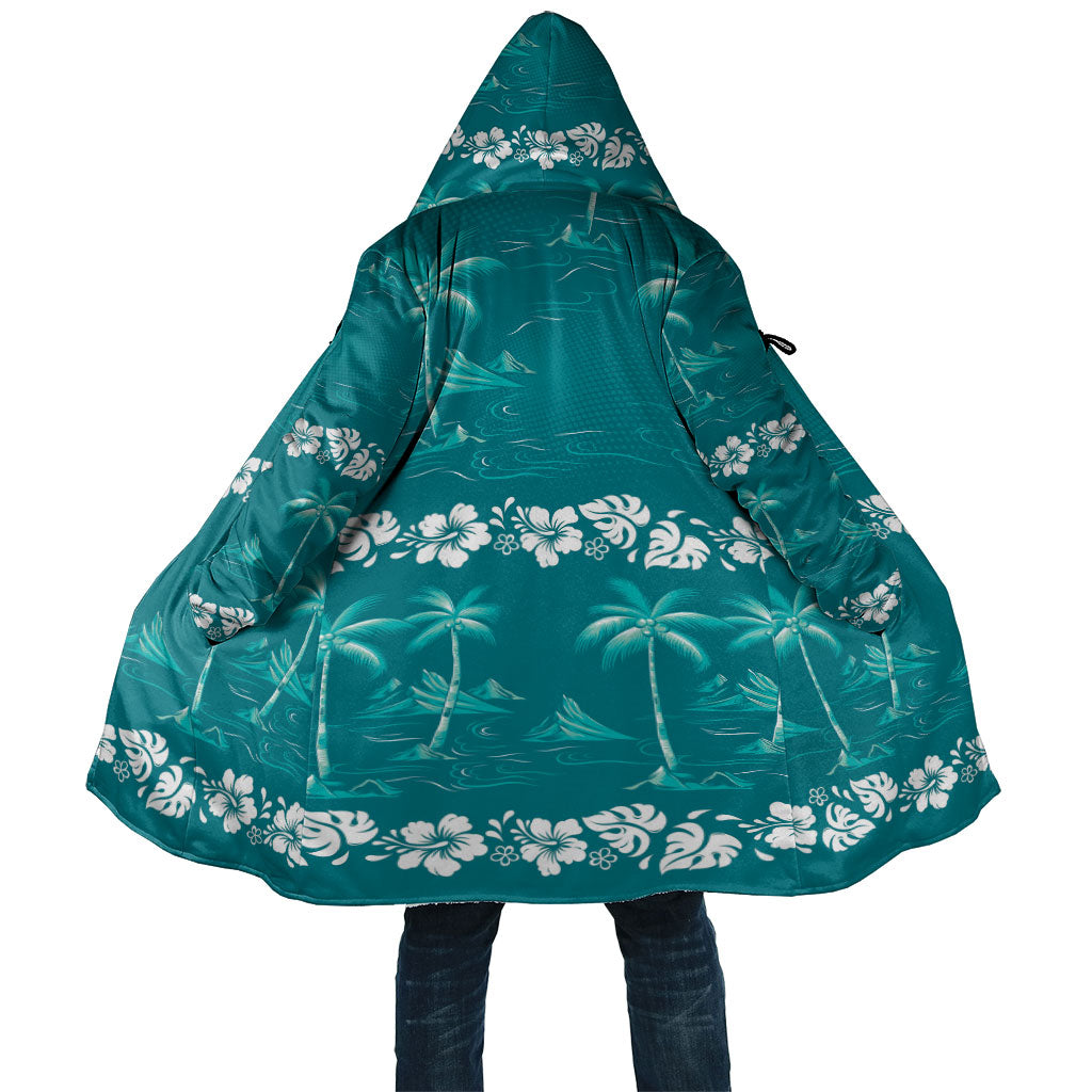 Cyan Hawaii Palm Tree Hibiscus Cloak Fantasy Summer Vibe LT01 Unisex Cyan - Polynesian Pride