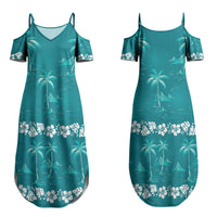 Cyan Hawaii Palm Tree Hibiscus Couples Matching Summer Maxi Dress and Hawaiian Shirt Fantasy Summer Vibe LT01 - Polynesian Pride
