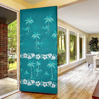 Cyan Hawaii Palm Tree Hibiscus Door Cover Fantasy Summer Vibe LT01 - Polynesian Pride