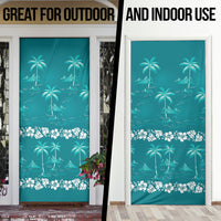 Cyan Hawaii Palm Tree Hibiscus Door Cover Fantasy Summer Vibe LT01 - Polynesian Pride