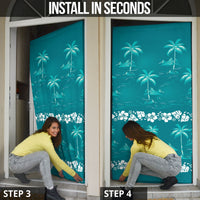Cyan Hawaii Palm Tree Hibiscus Door Cover Fantasy Summer Vibe LT01 - Polynesian Pride