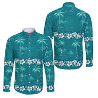 Cyan Hawaii Palm Tree Hibiscus Family Matching Summer Maxi Dress and Hawaiian Shirt Fantasy Summer Vibe LT01 Dad's Shirt - Long Sleeve Cyan - Polynesian Pride