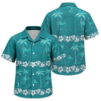 Cyan Hawaii Palm Tree Hibiscus Family Matching Summer Maxi Dress and Hawaiian Shirt Fantasy Summer Vibe LT01 Son's Shirt Cyan - Polynesian Pride