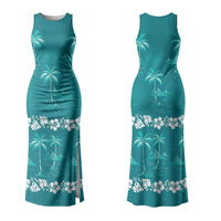 Cyan Hawaii Palm Tree Hibiscus Family Matching Tank Maxi Dress and Hawaiian Shirt Fantasy Summer Vibe LT01 Mom's Dress Cyan - Polynesian Pride