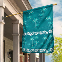 Cyan Hawaii Palm Tree Hibiscus Garden Flag Fantasy Summer Vibe LT01 House Flag Cyan - Polynesian Pride