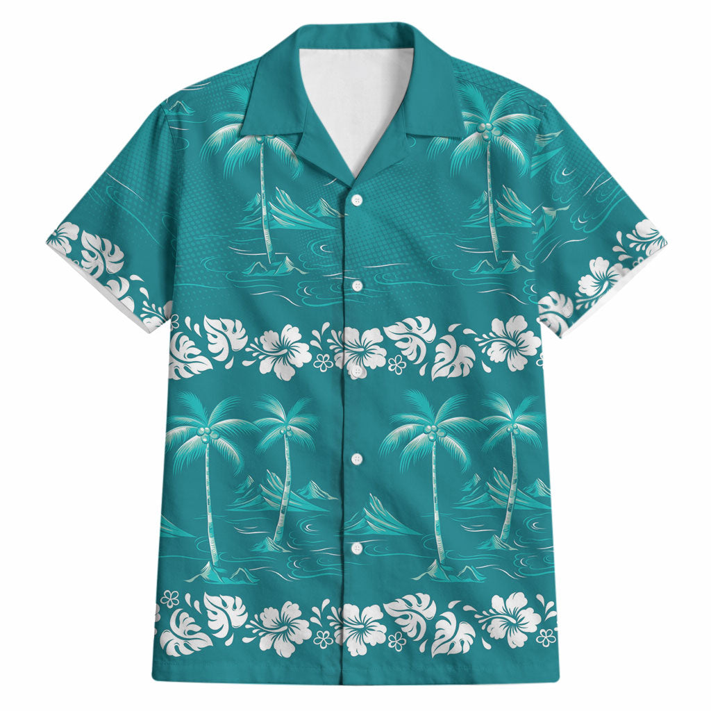 Cyan Hawaii Palm Tree Hibiscus Hawaiian Shirt Fantasy Summer Vibe LT01 Cyan - Polynesian Pride