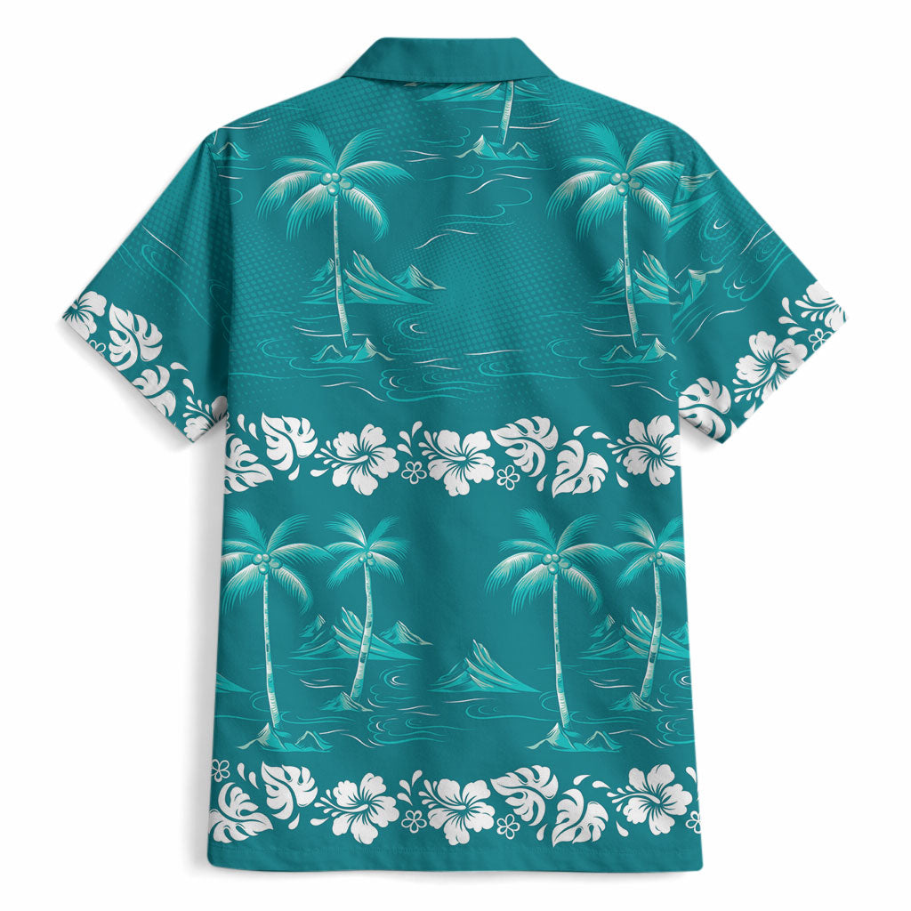 Cyan Hawaii Palm Tree Hibiscus Hawaiian Shirt Fantasy Summer Vibe LT01 - Polynesian Pride