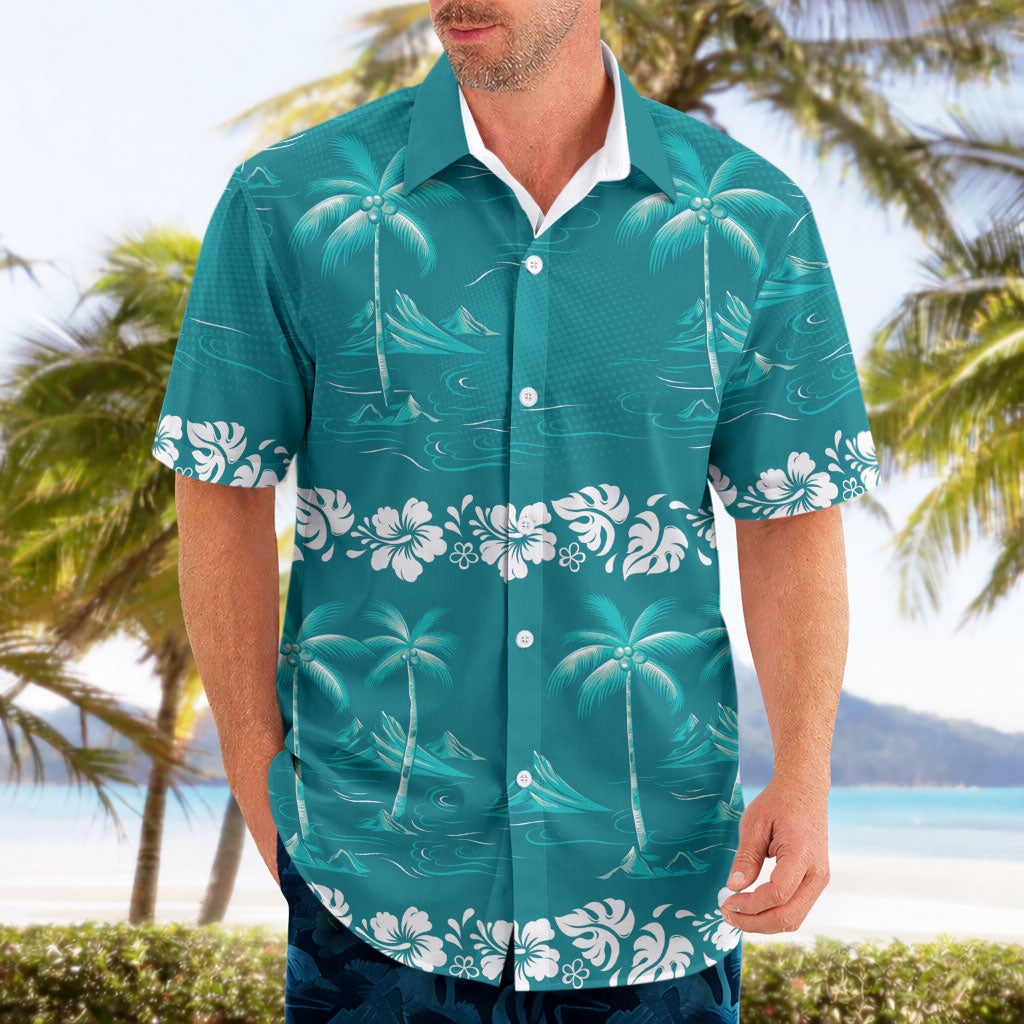 Cyan Hawaii Palm Tree Hibiscus Hawaiian Shirt Fantasy Summer Vibe LT01 - Polynesian Pride