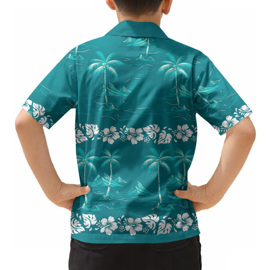 Cyan Hawaii Palm Tree Hibiscus Hawaiian Shirt Fantasy Summer Vibe LT01 - Polynesian Pride