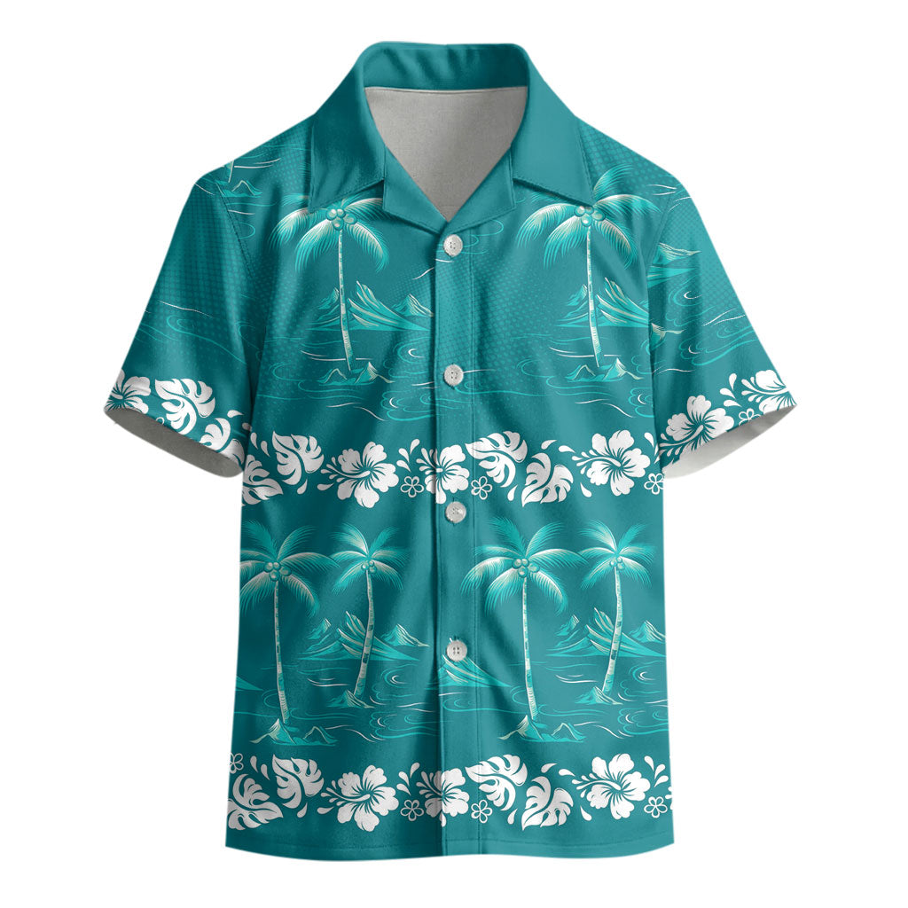 Cyan Hawaii Palm Tree Hibiscus Kid Hawaiian Shirt Fantasy Summer Vibe LT01 - Polynesian Pride