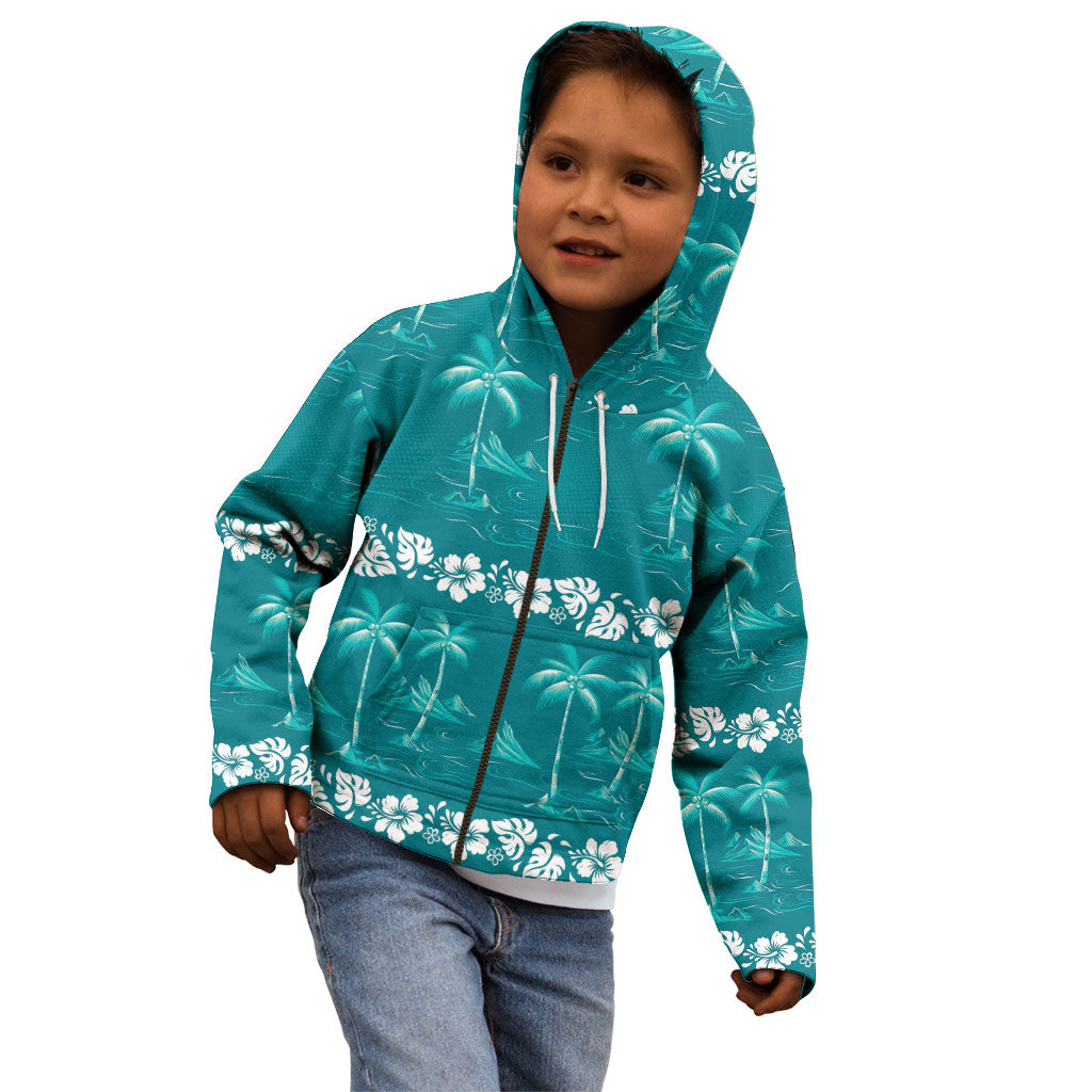 Cyan Hawaii Palm Tree Hibiscus Kid Hoodie Fantasy Summer Vibe LT01 - Polynesian Pride