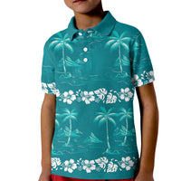Cyan Hawaii Palm Tree Hibiscus Kid Polo Shirt Fantasy Summer Vibe LT01 Kid Cyan - Polynesian Pride