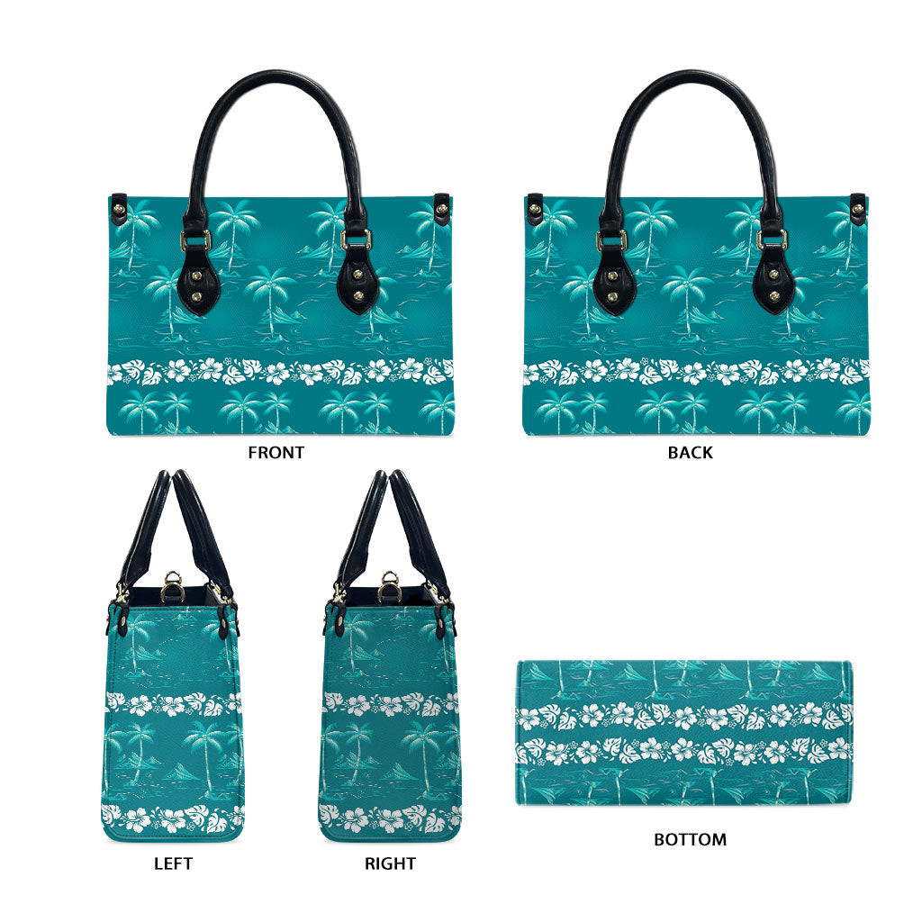 Cyan Hawaii Palm Tree Hibiscus Leather Bag Fantasy Summer Vibe LT01 - Polynesian Pride