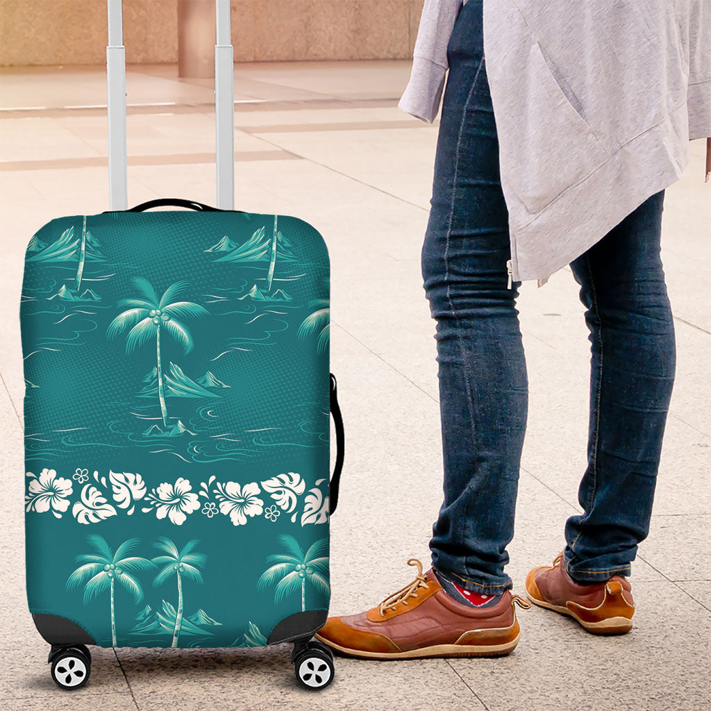 Cyan Hawaii Palm Tree Hibiscus Luggage Cover Fantasy Summer Vibe