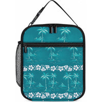 Cyan Hawaii Palm Tree Hibiscus Lunch Bag Fantasy Summer Vibe LT01 10.2 × 8.3 × 4.3 inch Cyan - Polynesian Pride