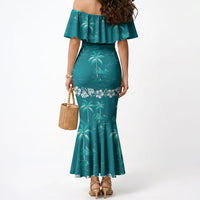 Cyan Hawaii Palm Tree Hibiscus Mermaid Dress Fantasy Summer Vibe
