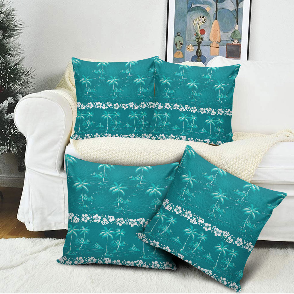 Cyan Hawaii Palm Tree Hibiscus Pillow Cover Fantasy Summer Vibe LT01 - Polynesian Pride