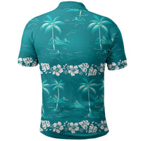 Cyan Hawaii Palm Tree Hibiscus Polo Shirt Fantasy Summer Vibe LT01 - Polynesian Pride