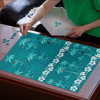 Cyan Hawaii Palm Tree Hibiscus Puzzle Fantasy Summer Vibe