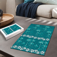 Cyan Hawaii Palm Tree Hibiscus Puzzle Fantasy Summer Vibe