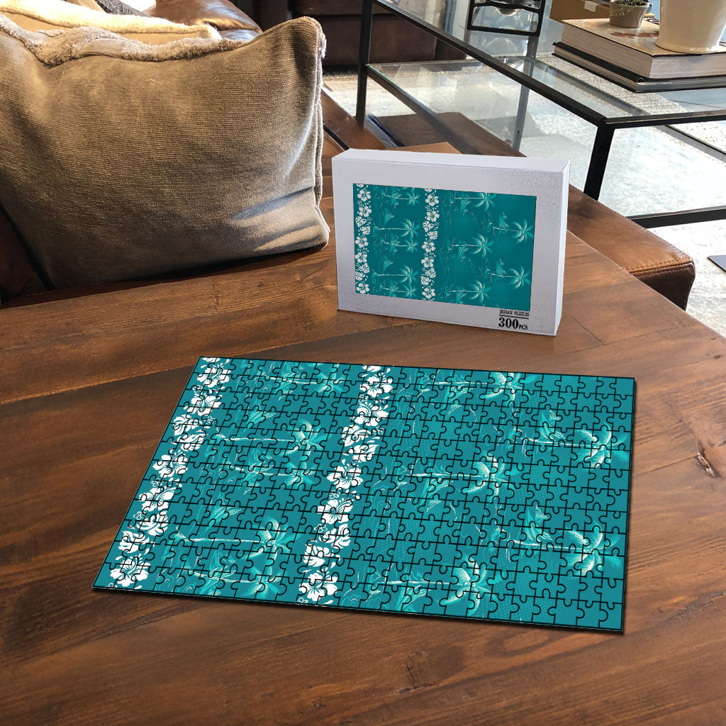 Cyan Hawaii Palm Tree Hibiscus Puzzle Fantasy Summer Vibe
