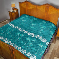 Cyan Hawaii Palm Tree Hibiscus Quilt Fantasy Summer Vibe LT01 - Polynesian Pride