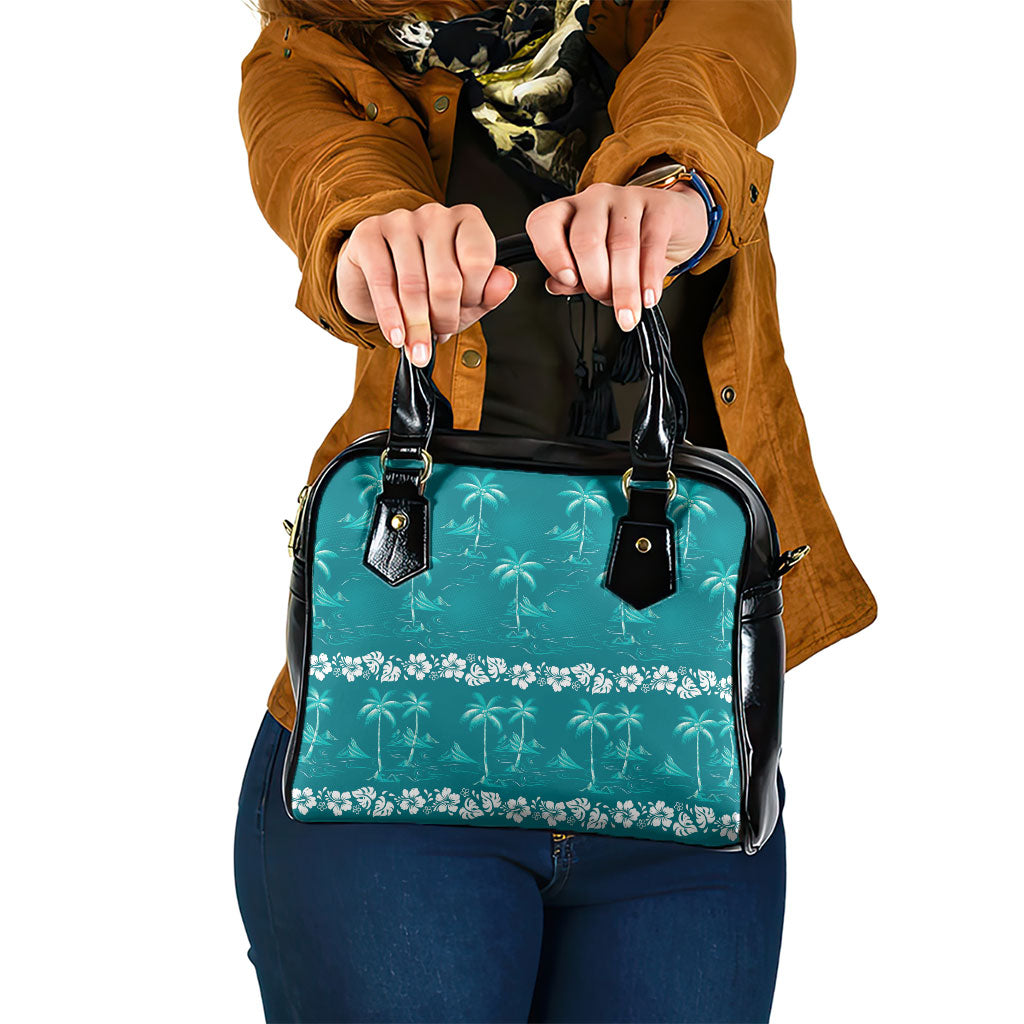 Cyan Hawaii Palm Tree Hibiscus Shoulder Handbag Fantasy Summer Vibe LT01 One Size Cyan - Polynesian Pride