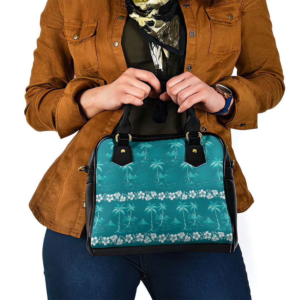Cyan Hawaii Palm Tree Hibiscus Shoulder Handbag Fantasy Summer Vibe LT01 - Polynesian Pride