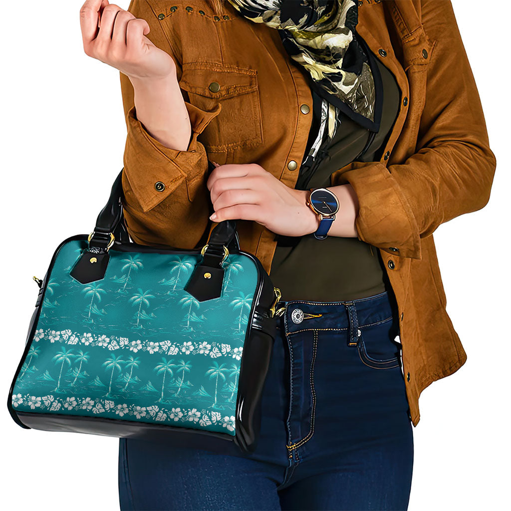 Cyan Hawaii Palm Tree Hibiscus Shoulder Handbag Fantasy Summer Vibe LT01 - Polynesian Pride