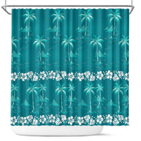 Cyan Hawaii Palm Tree Hibiscus Shower Curtain Fantasy Summer Vibe LT01 Cyan - Polynesian Pride