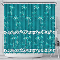 Cyan Hawaii Palm Tree Hibiscus Shower Curtain Fantasy Summer Vibe LT01 - Polynesian Pride