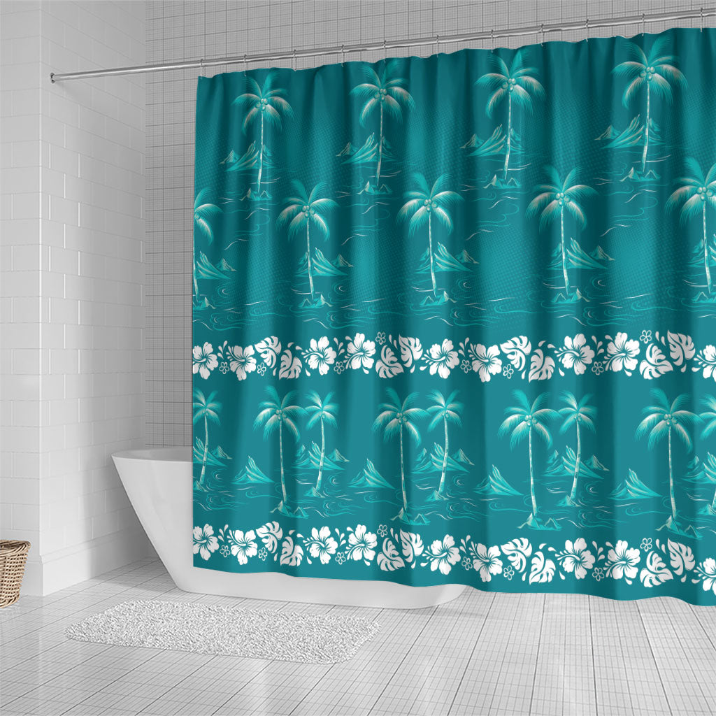 Cyan Hawaii Palm Tree Hibiscus Shower Curtain Fantasy Summer Vibe LT01 - Polynesian Pride