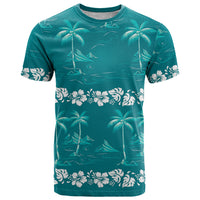 Cyan Hawaii Palm Tree Hibiscus T Shirt Fantasy Summer Vibe LT01 Cyan - Polynesian Pride