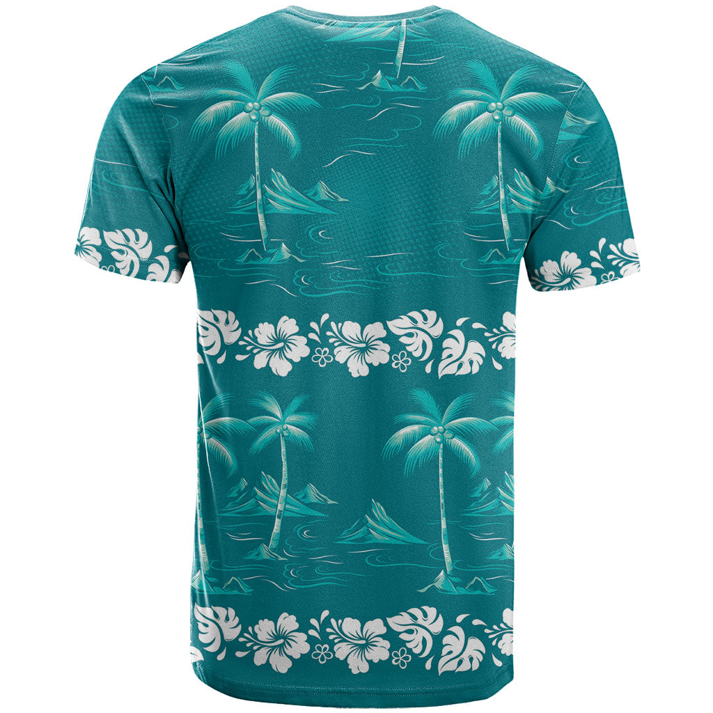 Cyan Hawaii Palm Tree Hibiscus T Shirt Fantasy Summer Vibe LT01 - Polynesian Pride