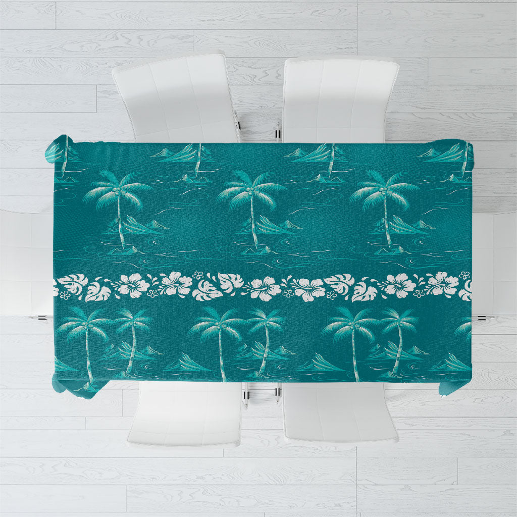 Cyan Hawaii Palm Tree Hibiscus Tablecloth Fantasy Summer Vibe