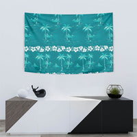 Cyan Hawaii Palm Tree Hibiscus Tapestry Fantasy Summer Vibe