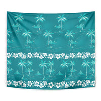 Cyan Hawaii Palm Tree Hibiscus Tapestry Fantasy Summer Vibe
