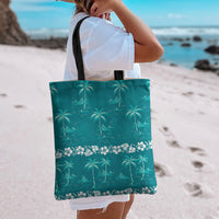 Cyan Hawaii Palm Tree Hibiscus Tote Bag Fantasy Summer Vibe LT01 - Polynesian Pride