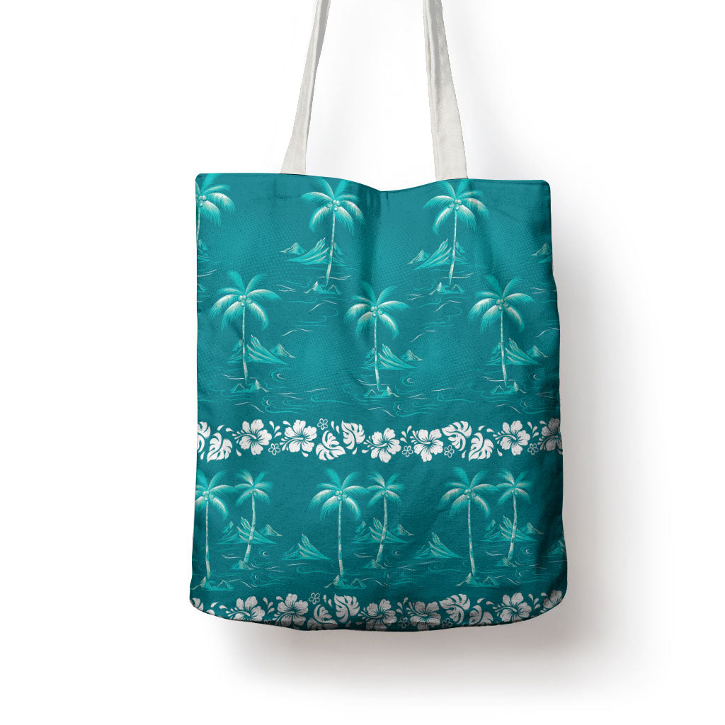 Cyan Hawaii Palm Tree Hibiscus Tote Bag Fantasy Summer Vibe LT01 - Polynesian Pride