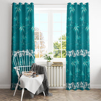 Cyan Hawaii Palm Tree Hibiscus Window Curtain Fantasy Summer Vibe