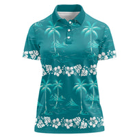 Cyan Hawaii Palm Tree Hibiscus Women Polo Shirt Fantasy Summer Vibe LT01 Female Cyan - Polynesian Pride